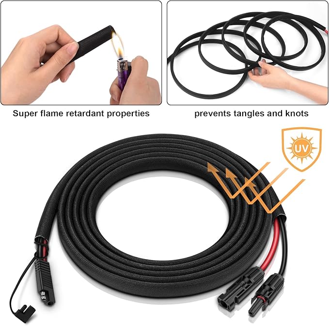 iGreely Solar Panel Connector Cable,10AWG SAE to Male & Female Adapter PV Extension Cable Wire for RV Solar Panel DC Power Battery Charger with SAE Polarity Reverse Adapter 3.1M/10Ft Black