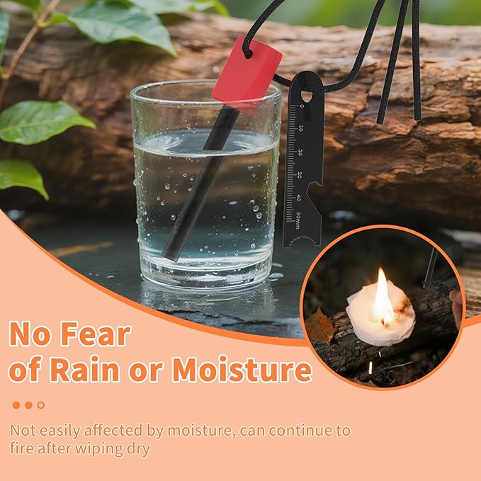 Fire Starter Ferro Rod 3.9" x 5/16", 12,000 Strikes Survival Flint 6-in-1 Striker, Waterproof Compact Magnesium Fire Starter for Camping Hiking Emergency