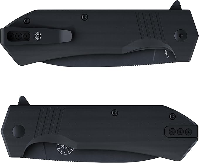 Off-Grid Knives - STINGER XL Folding Knife, 154CM Steel, Full Flat Grind, G10 Scales, Ceramic Bearings, Drop-Shut Action, Deep Pocket Clip, Left or Right Hand Carry, Camping & Tactical Use (Blackout)