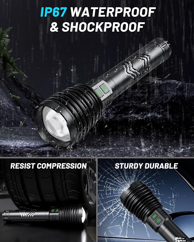 Powerful Flashlights 600000 High Lumens, 10000mAh Battery | 6 Modes with Fast Charge, Super Bright Rechargeable Flashlight IP67 Waterproof & Shock Resistant for Outdoor Activities