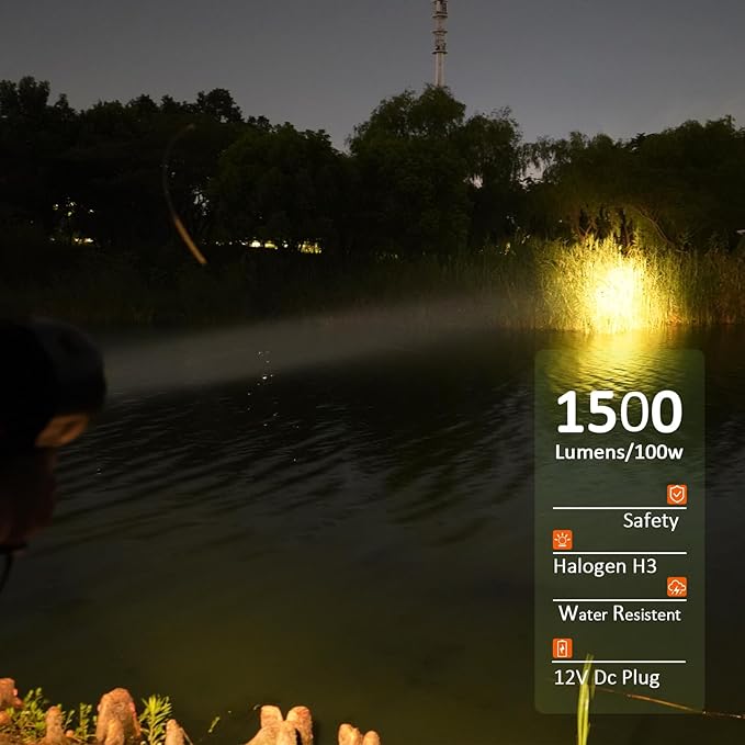 Handheld Spotlight up to 1500 Lumens 12V Plug Spot Light LED for Boat Camping Flashlight Hunting Spotlight Car Spotlight Marine Flashlight