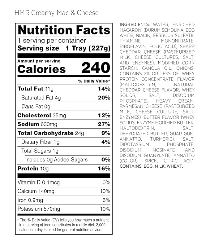 HMR Creamy Mac and Cheese Entrée | Pre-packaged Lunch or Dinner to Support Weight Loss | Ready to Eat | Vegetarian | 10g of Protein | Low Calorie Food | 8oz Serving per Meal | Pack of 6