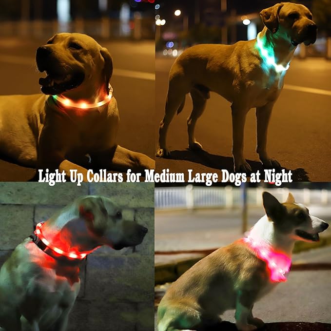 2 Pack Light Up Dog Collars with 1640 Feet of Visibility - Brightest Glow Dog Collar Light, Rechargeable Dog Collar Light for Night Walking, 3 Flashing Modes, Keeps Your Pets Safe in The Dark