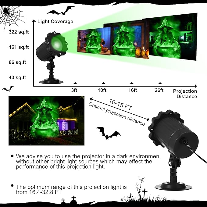 Treela Halloween Projector Lights Outdoor Dynamic Witches and Cauldron Lights Decoration Outside Indoor LED Landscape Lamp for Holiday Garden Supplies(Green)