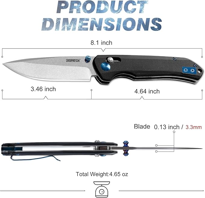 Axis Lock Folding Pocket Knife with Clip, 3.46" D2 Steel Drop Point Blade and G10 Handle, Crossbar Lock Knives for Men Women Camping Hiking Survival Pocketknife