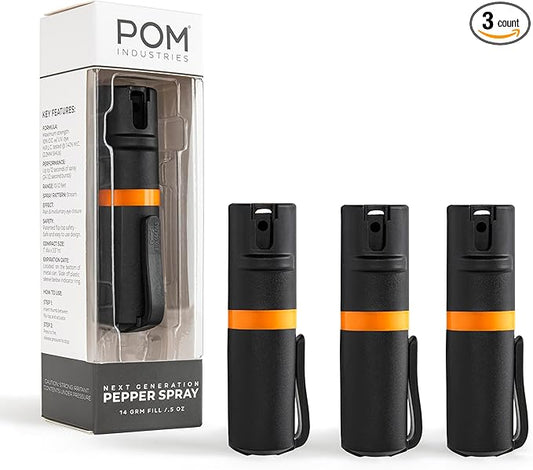 POM Pepper Spray Pocket Clip, Quick Flip Top Safety, Maximum Strength OC Formula with UV Marking