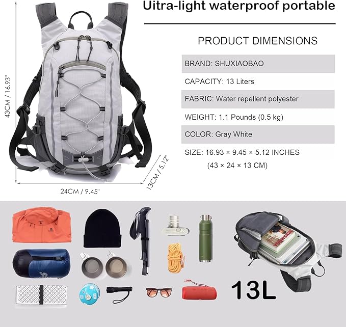Small Hiking Backpack Lightweight Waterproof Daypack for Camping Cycling Fitness Outdoor Sports - Women Men Teens