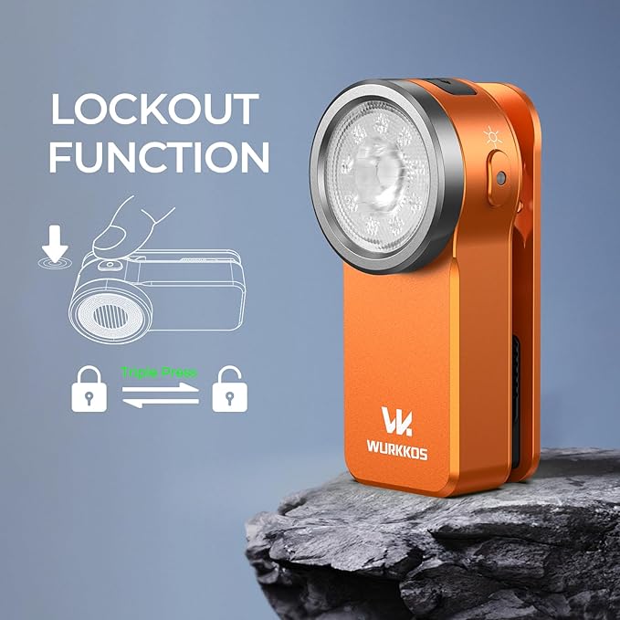Wurkkos HD03 Rechargeable Flashlights EDC Clip-on Light, Bright 680 Lumens Pocket Flashlight, Combines Spotlight/Floodlight/RGB Light, Magnetic, IPX6 Waterproof for Cycling, Repairing (Orange)