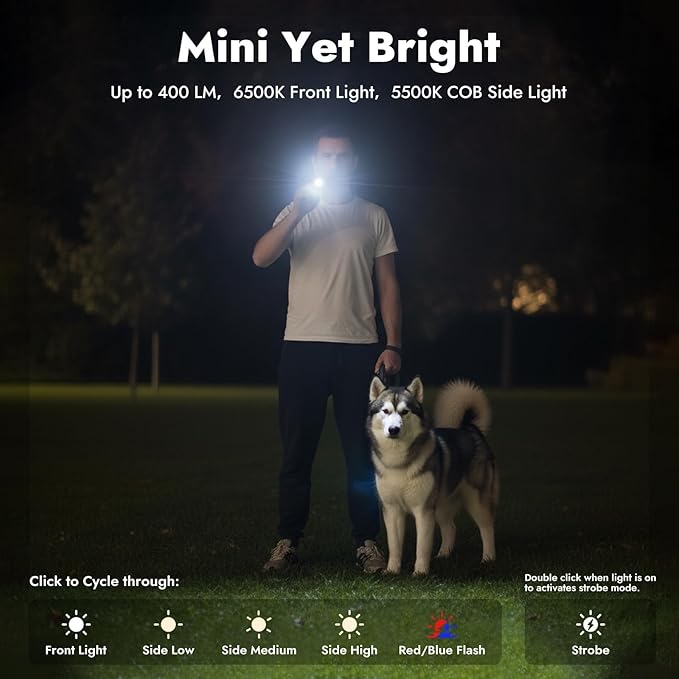 WARSUN T7PRO EDC Flashlight, Compact Multi-Mode Pocket LED Flashlight, USB-C Rechargeable, IPX4, Dual Material, Red/Blue Strobe (2, Black)