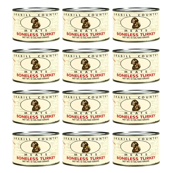 Grabill Country Meats Canned Boneless Turkey – 13 oz Cans, Pack of 12 | Premium All-Natural White Meat, Fully Cooked, Heat & Serve | Shelf-Stable Protein for Quick Meals, Sandwiches, Salads, Casseroles, Camping, Emergency Food & Pantry Storage