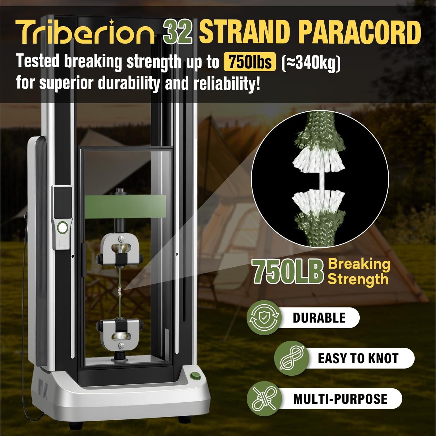 TRIBERION Paracord Rope 750 lb - 1000ft / 500ft / 200ft / 100ft 5/32" Parachute Cord 4MM 12-Strand