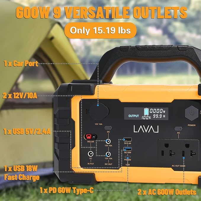 Solar Generator 600W Portable Power Station with 200W Foldable Solar Panel, 647Wh Lithium Battery, 120V/600W AC Outlet, Quiet Generators for Home, RV, Outdoor, Camping and Emergencies Use