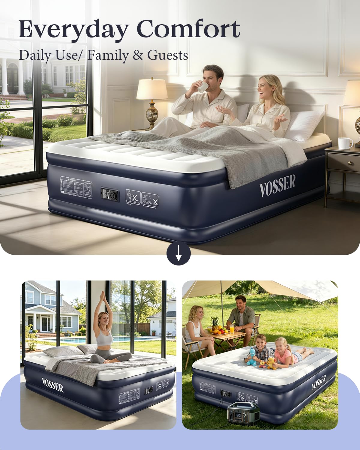 VOSSER Air Mattress Queen with Built-in Pump, Blow up Bed,18" Raised