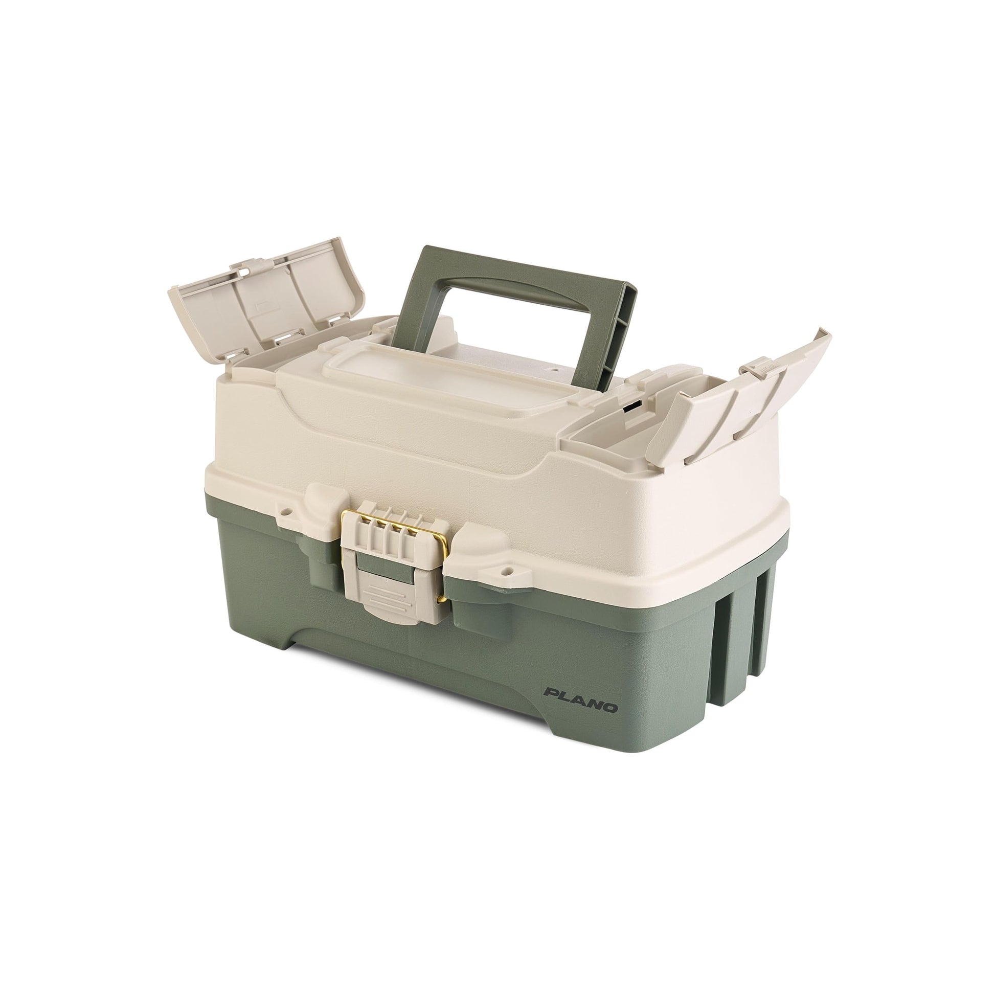Plano Two-Tray Tackle Box, Green/Tan, Rust-Proof Brass Latch, Top-Access Tray with Deep Storage