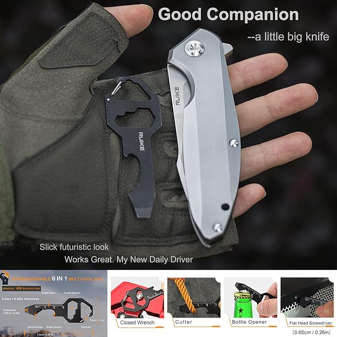 Ruike Pocket Camping Folding Knife,14c28n,Frame Lock,Ball Bearing,Flipper Fast Opening,Harnd 3.66" Big Large Blade Stainless Steel,Tactical Hunting Survival Gravity Microtech,Edc Belt Clip,Tac Heavier Rescue Self Cool Outdoor Gear,Tool for Men Father