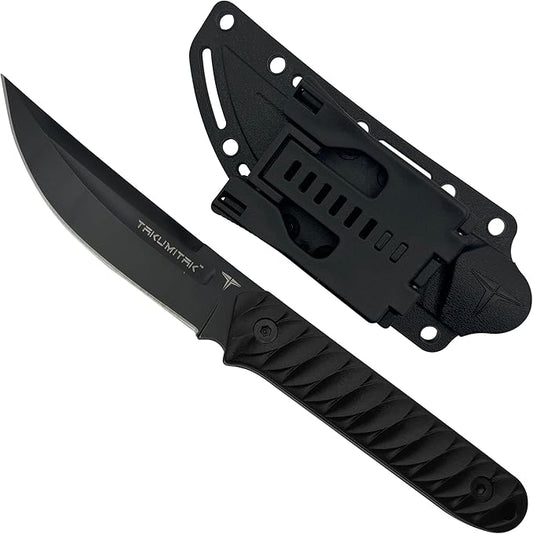 Hunting Survival Knife 9" Full Tang Fixed Blade Knives Camping Gear with Extra Set of FRN Handle Scales, MOLLE Clip Horizontal and Vertical Carry - TKF313