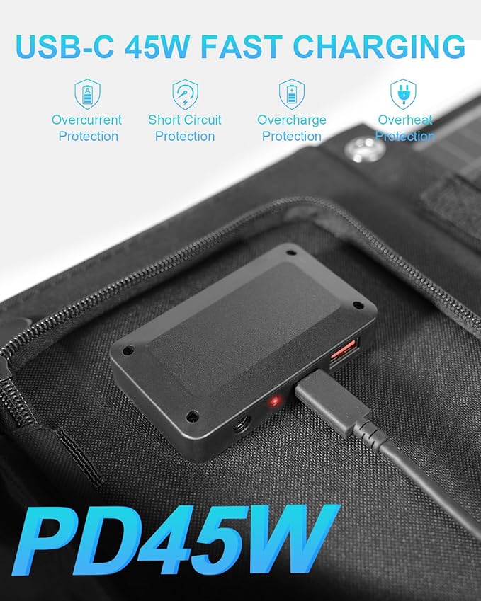 ELECAENTA 60W Portable Solar Panel, 45W USB C & QC 3.0 for Cellphone Tablet Camera Drones, 24% High Efficiency, Foldable Monocrystalline ETFE Solar Charger for Power Station Outdoors Camping RVs