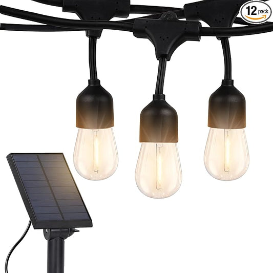 Brightech Ambience Pro 27 Ft Solar Powered Outdoor String Lights - Commercial Grade Waterproof Patio Lights with Edison Globes, Shatterproof LED String Lights for Patio - 2W, Warm White, 12 Bulbs