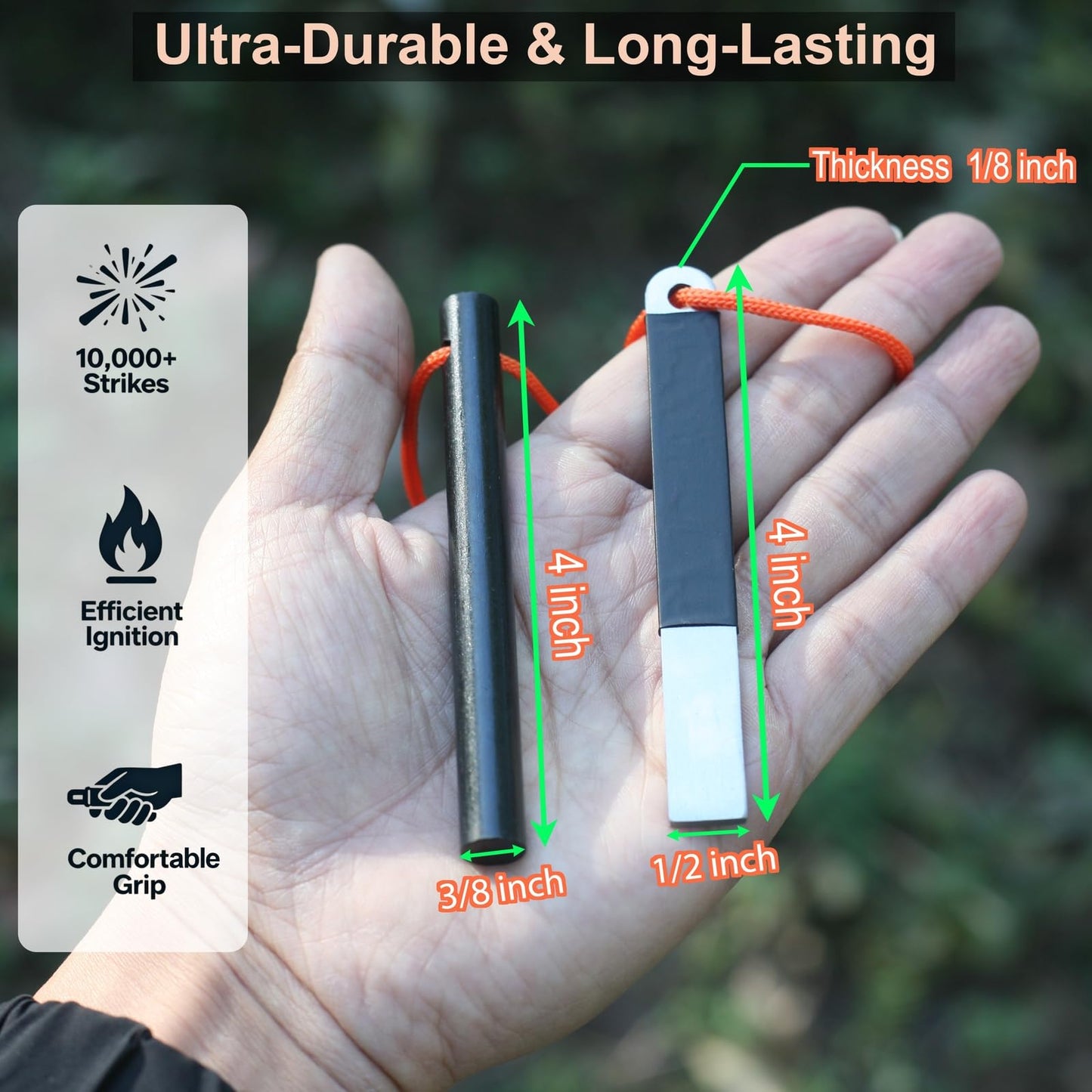 4" Portable Waterproof Ferrocerium Ferro Rod Fire Starter Survival Tool