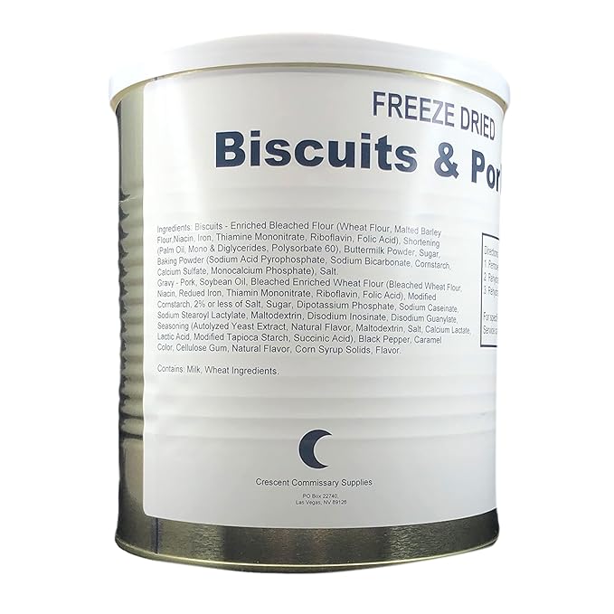 Military Surplus Freeze-Dried Biscuits and Pork Gravy ??18 oz, Emergency Survival food Supply, Meal Prep, Camping & Hunting ??25-Year Shelf Life ??#10 Can ??Made in USA ??Backpacking & Outdoor Ready - 8 Servings