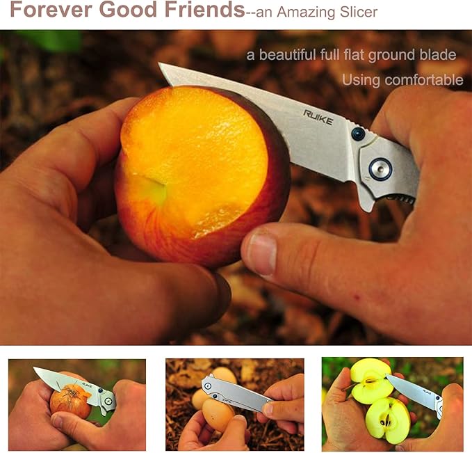 Ruike Tactical Folding Pocket Knife for men,14C28N Stainless Steel Blade,Frame Lock,EDC Small Camping Knives Belt Clip Carry,Lightweight Survival Flipper Microtech Elemental Fishing Gear Tool