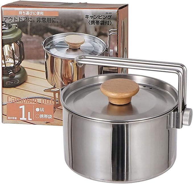 Stainless Steel Camping Kettle, Portable 1L Camping Pot with Removable Handle, Ideal for Outdoor Activities, Hiking, and Picnics