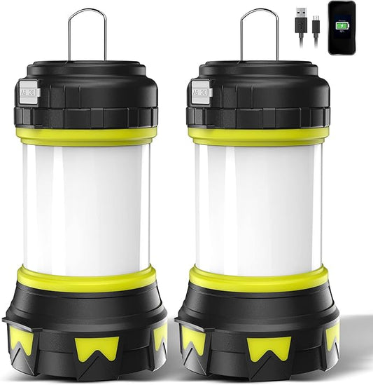 Rechargeable Flashlights Camping Lantern, 6 Modes LED Bright Flashlight 3000mAh Battery, IPX4 Waterproof, Emergency Flashlight Lantern for Outdoorï¼?Hurricane, USB Cable Included-2 Pack