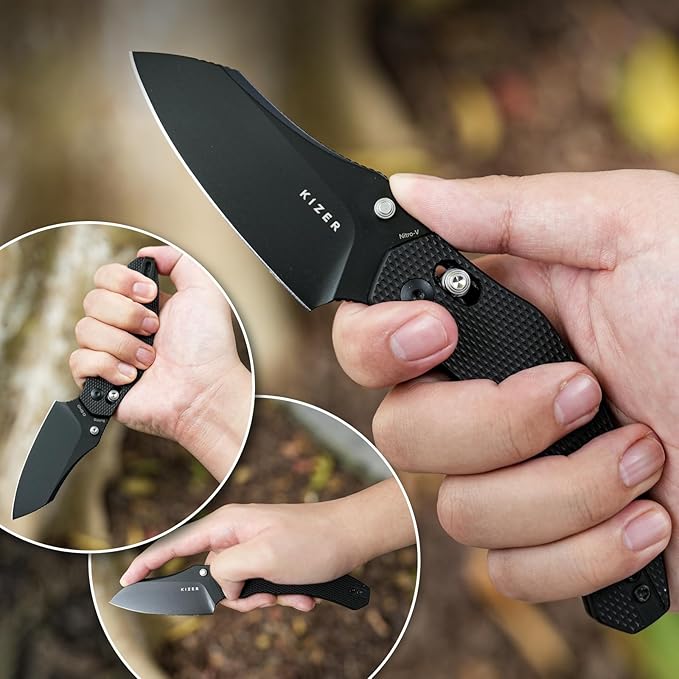 Kizer Bulldog Pocket Knife, 3 In Nitro V Steel Blade Folding Knife Aluminium Handle Camping Hunting Knife with Reversible Clip Sheepsfoot Clutch Lock Small EDC Knives for Men Women V3672A1