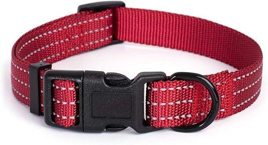 Mile High Life Dog Collar | Nylon Reflective Dog Collars | Light Weight Puppy Collars | Red Dog Collars for Medium Dogs (Solid Red, Medium)