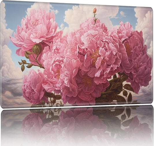 Playmat for MTG,Game Mat 27.5 x 15.74inches, Non Slip Rubber Backing TCG and Board Game Mat for Cards,Mousepad Desk Mats-Pink Peonies