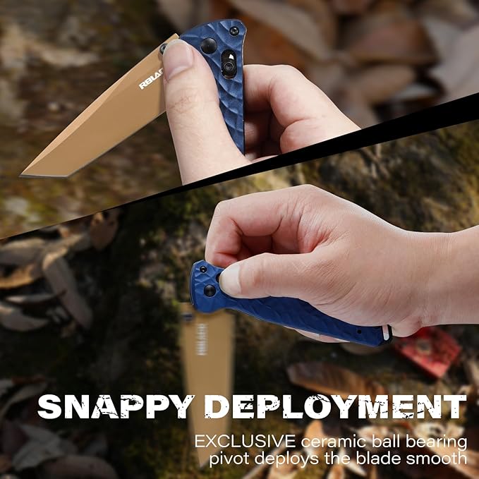 RBLACK Folding Knife with 3.39'' 154CM Steel Tanto Blade, Pocket Knife for Men Women Gifts, Axis Lock EDC Tactical Knife with Lightweight Aluminum Handle, Reversible Pocket Clip - RK0403-BL