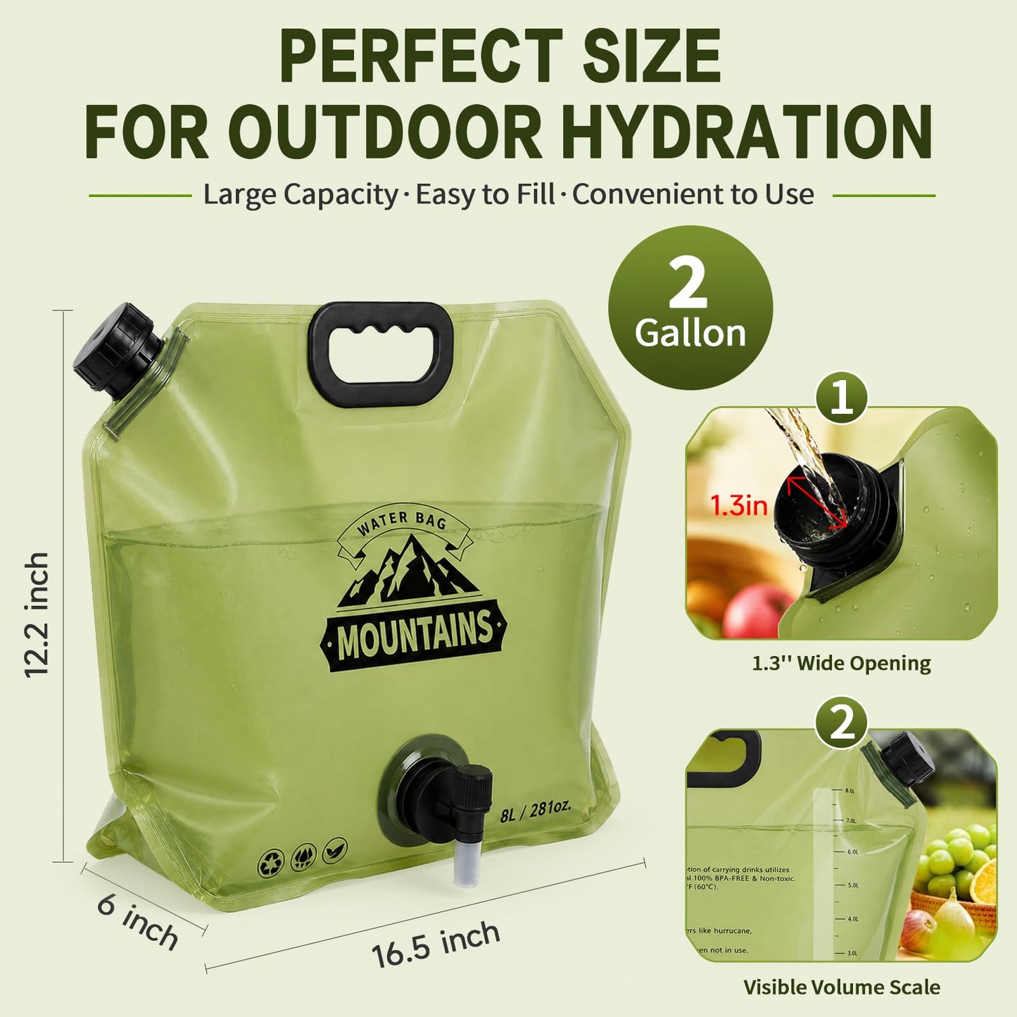 2 Pack Camping Water Container, 2 Gallon Collapsible Water Jug with Spout