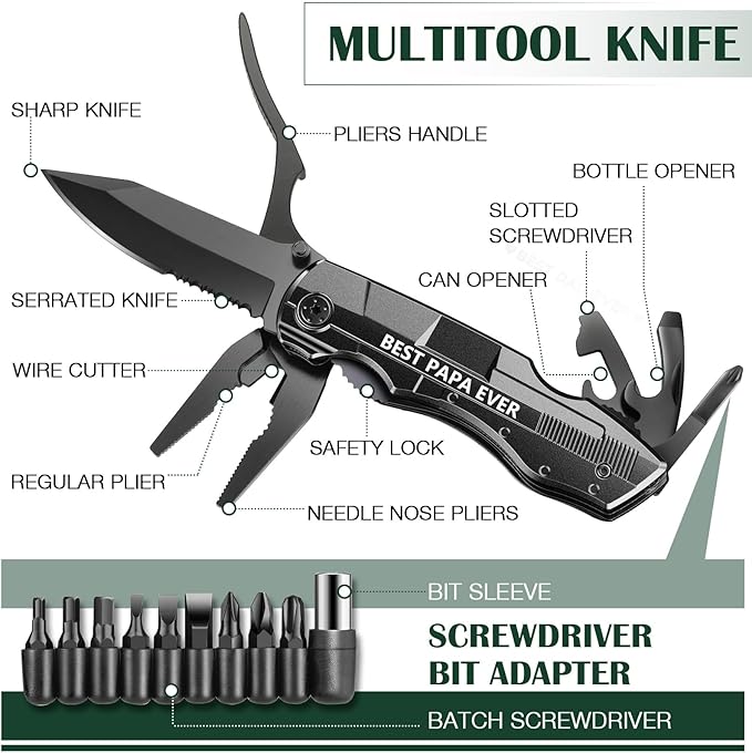 Gifts for Papa from Daughter Son Grandkids,Fathers Day Birthday Christmas Papa Gifts,Multitool Knife "BEST PAPA EVER",Multi tool for Climbing,Camping,Cycling,Hiking