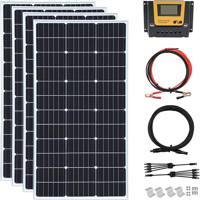 400 Watt 12Volt/24Volt Solar Panel Kit 4X100W Monocrystalline Module 40A Charge Controller for RV, Boats, Trailer, Camper,Off-Grid System (400W Solar Kit)