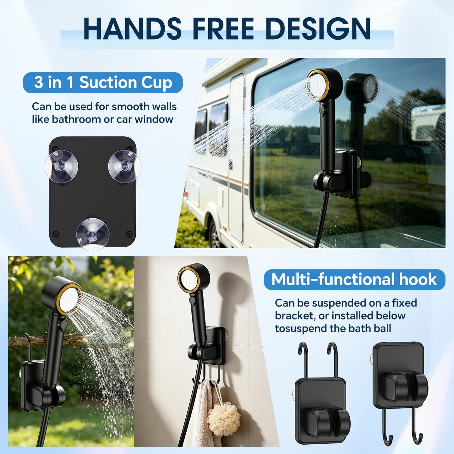 Portable Shower for Camping, 8000mAh Rechargeable Camp Shower Pump, LED Display Temp & Power, 5