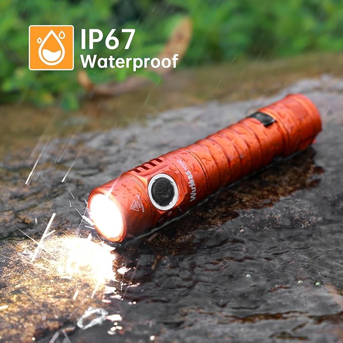 Wurkkos FC11C Led Flashlight Rechargeable High Lumen 1200, Small Powerful Flashlight USB C, Super Bright EDC Flashlight IP68 Waterproof, 155Meters Long Range, 90 High CRI (Orange 5000K)
