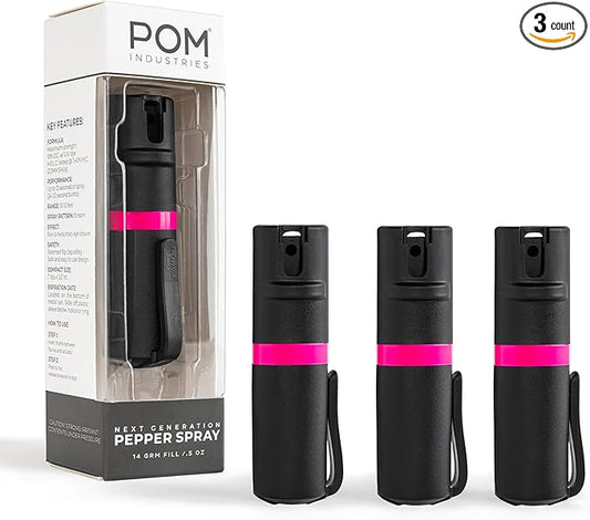 POM Pepper Spray Pocket Clip, Quick Flip Top Safety, Maximum Strength OC Formula with UV Marking