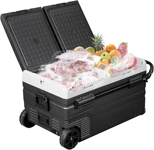 40/76/95 Quart Series Dual Temperature Control Car Refrigerator, Portable Refrigerator, Individual Temperature Control (-4 ° F~68 ° F), Large Capacity Road Travel Fridge, 12/24v DC (TWW75-76 Quart)