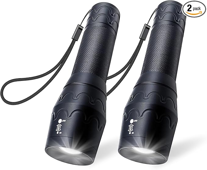 Single Mode Flashlight, High Lumen LED Flashlights with Zoomable Beam, Compact Handheld Flash Light for Camping, Outdoor, and Home Use, 2-Pack