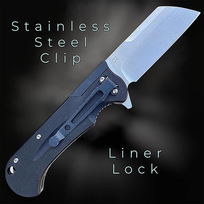 TACTICAL GEARZ Pocket Folding Knife for EDC, G10 Handle, Stonewashed D2 Steel Blade, Includes Sheath (Eros)
