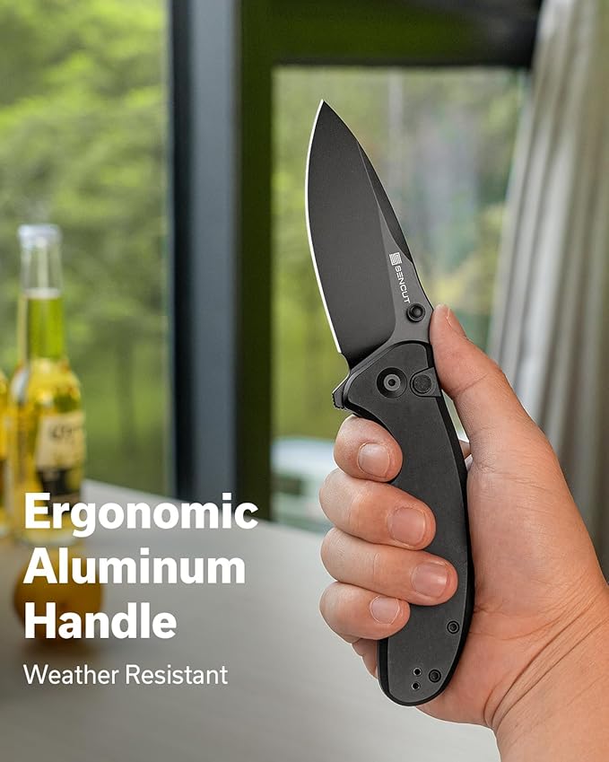 SENCUT Cybrix Folding knife, Pocket Knife with 3.46" 9Cr18MoV Blade Aluminum Handle, EDC Knife Reversible Clip for Men Women Camping Hunting Hiking (Black)