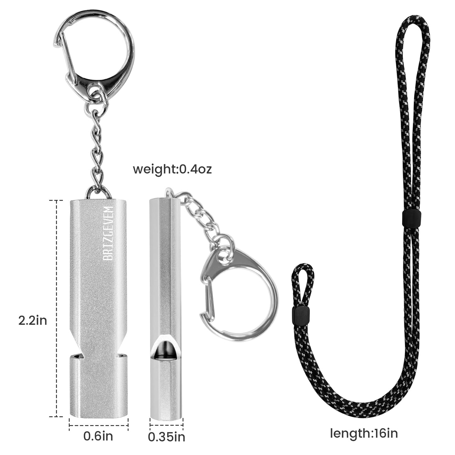 BRIZGEVEM 120+dB Aluminum Emergency Survival Whistle with Lanyard Keychain