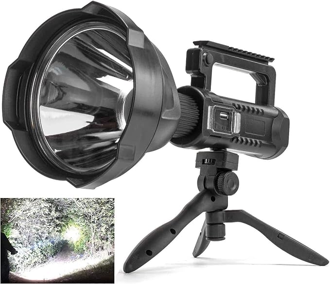Rechargeable Spotlight Flashlight High Lumens, 3000 Lumens Super Bright Led Searchlight with Tripod and USB Output, IPX5 Waterproof 4 Modes Handheld Spotlight for Camping Hiking