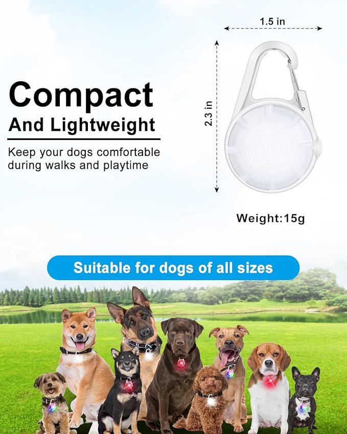 2 Pack Dog Collar Light, Rechargeable Dog Lights for Night Walking Clip On, 4 Modes Waterproof LED Collar Charm for Nighttime Running, Cycling, Pet Camping Essentials (White)