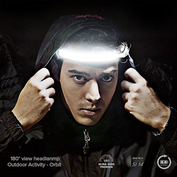 Orbit 2025 Edition Headlamp ??210° Wide Beam + 60° Focus Light, 1020 Lumens, USB-C Rechargeable, IP56 Waterproof, Lightweight LED Headlamp for Camping, Work, Running, Outdoors