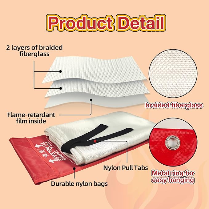 10 Pack Fire Blanket Emergency for Home Kitchen, 39 x 39 Large Emergency Fire Suppression Blankets Fiberglass Flame Retardant Protection for Home Kitchen Car Office Warehouse Camping Safety