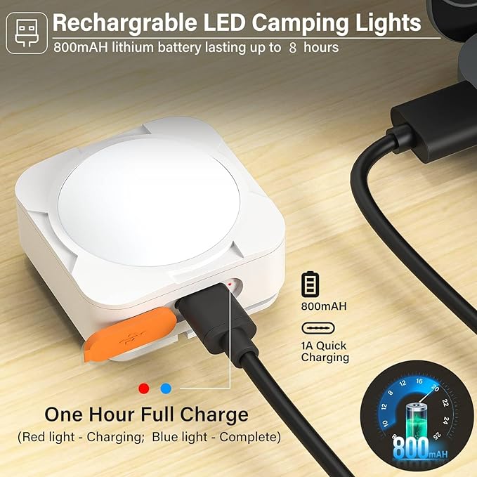 Rechargeable Camping Lights FLY2SKY 2Pcs White Tent Lights Mini Flashlight Portable LED Camping Lantern Survival Gear Camping Accessories for Hiking Backpacking Fishing Hurricane Emergency Outage