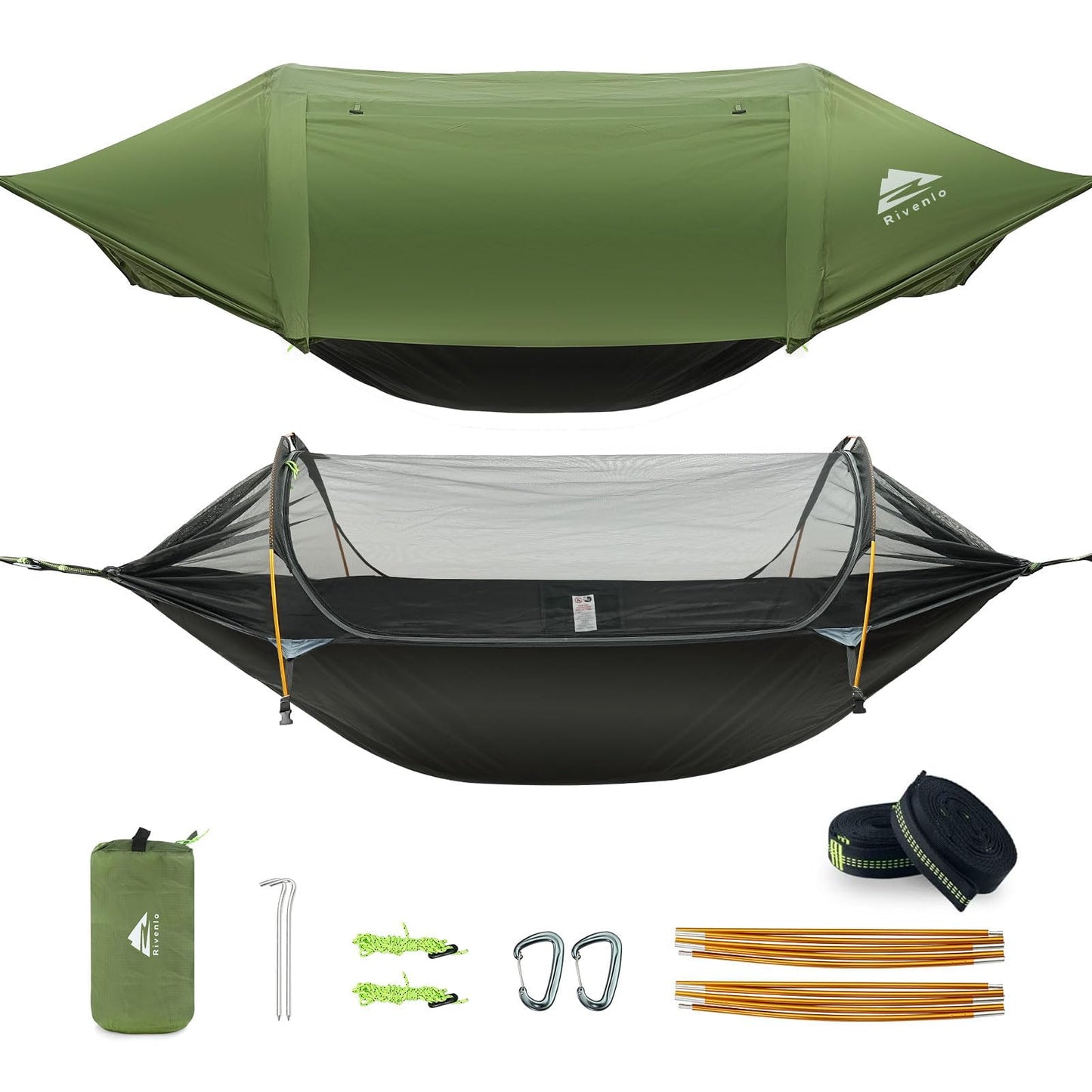 Rivenlo Camping Hammock Tent with Mosquito Net & RainFly, 3 in 1 Waterproof Portable Sleeping