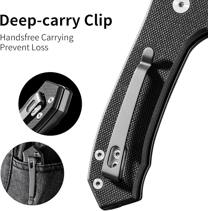 Button Lock Pocket Knife with 2.85 inch VG10 Steel Blade G10 Handle, Folding Knife for EDC,Black