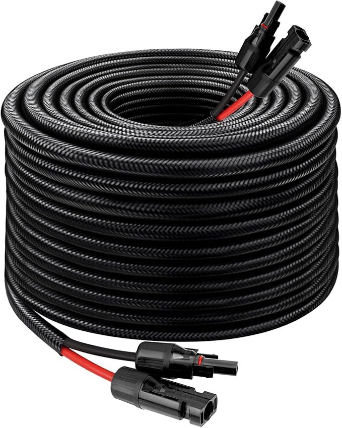 Solar Panel Extension Cable - 10AWG 50FT Solar Wire with Female & Male Waterproof Connector Flame Retardant Protective Sleeving PV Wire for RV, Photovoltaic Systems, Home, Boat, Solar Panels, Car